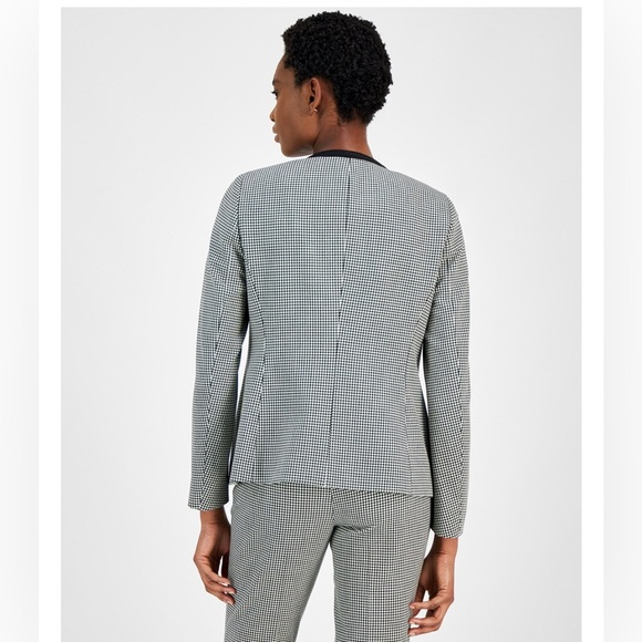 Anne Klein Petite Houndstooth Collarless Braid-Trim Jacket/size 14P - Picture 3 of 4